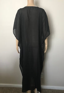 Embroidered Black Kaftan with White Flowers