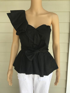 Black Asymmetrical Poplin Bustier Top