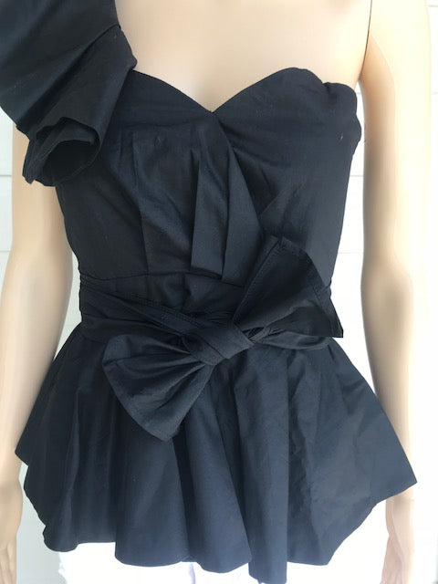 Black Asymmetrical Poplin Bustier Top