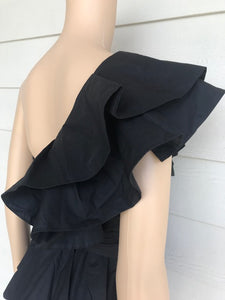 Black Asymmetrical Poplin Bustier Top