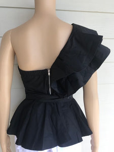 Black Asymmetrical Poplin Bustier Top