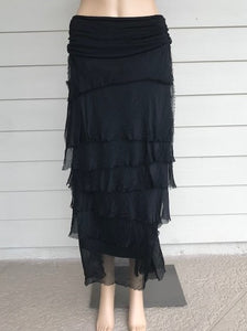 Black Silk Layered Maxi Skirt by Look Mode