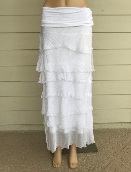 White Silk Layered Maxi Skirt by Look Mode