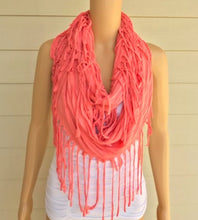 Load image into Gallery viewer, Peach Fringe Infinity Scarf