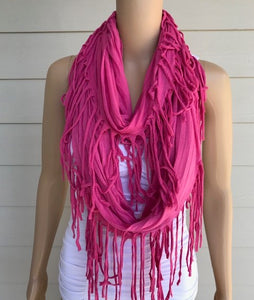 Pink Fringe Infinity Scarf