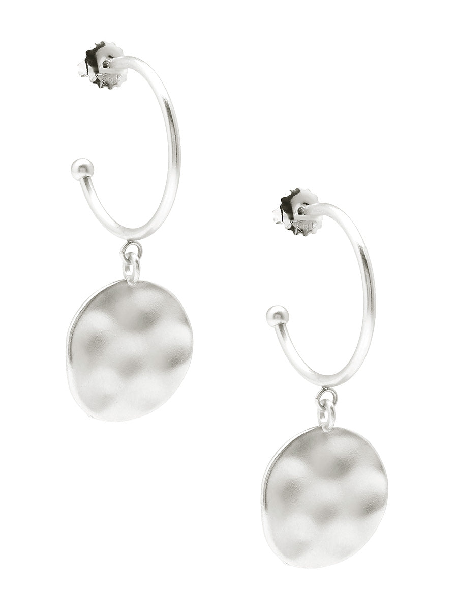 Silver Medallion Charm Hoop Earring