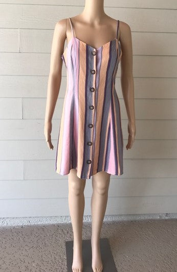 Multi Stripe Button Cami Dress