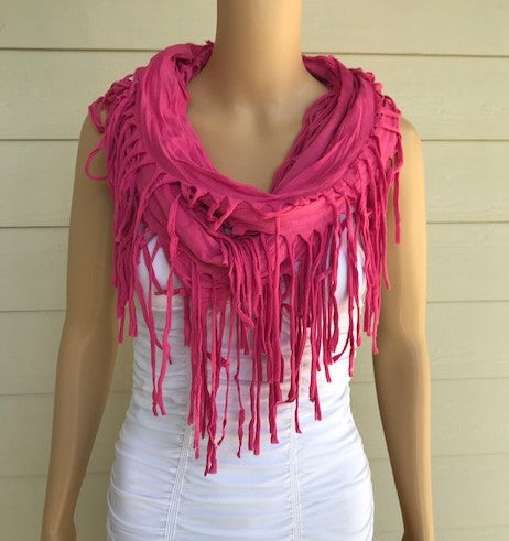 Pink Fringe Infinity Scarf
