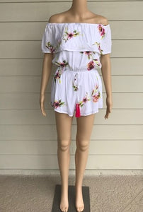 White, Flower Print Romper