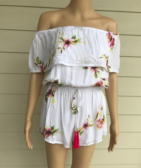 White, Flower Print Romper