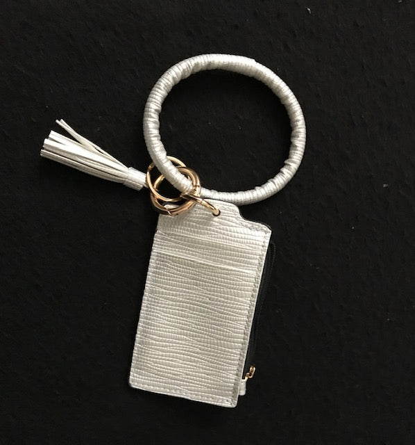 Silver Tassel Leather Credit Card Wristlet
