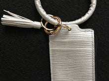 Load image into Gallery viewer, Silver Tassel Leather Credit Card Wristlet
