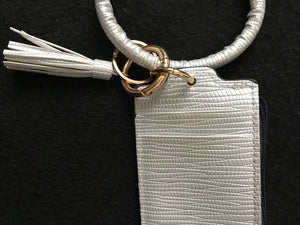 Silver Tassel Leather Credit Card Wristlet